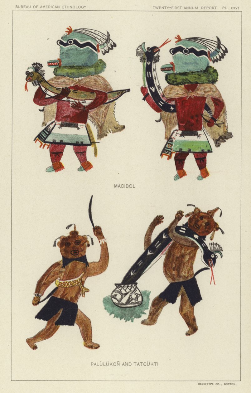 Macibol, Palulukon i Tatcukti (litografia kolorowa) autorstwa American School