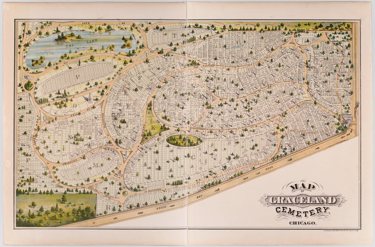Mapa cmentarza Graceland, ok. 1875 r. autorstwa American School