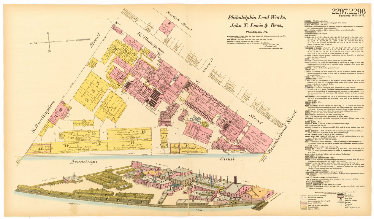 Mapa Filadelfii Lead Works, 1889 autorstwa American School