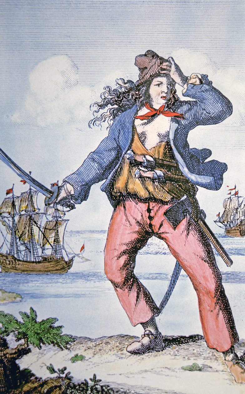 Mary Read, piratka (kolorowy grawerunek) autorstwa American School