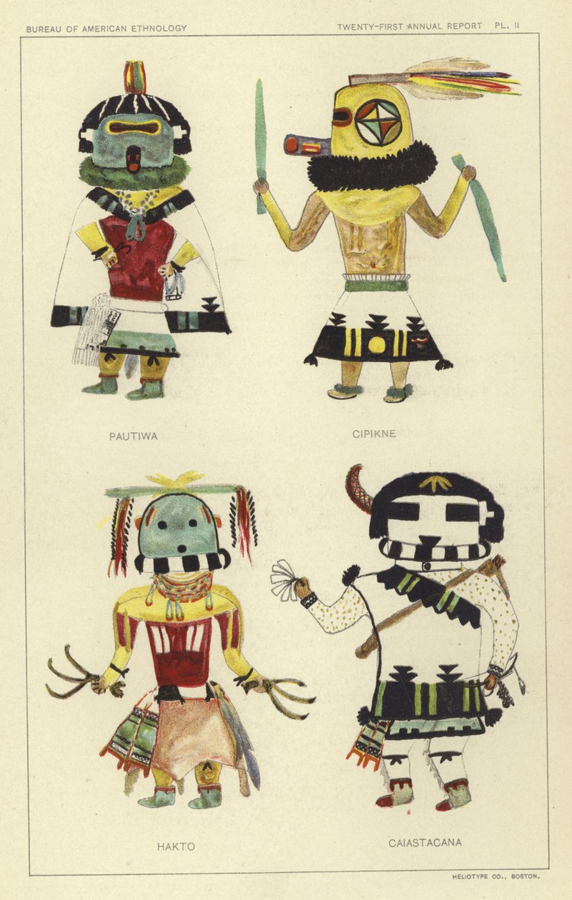 Pautiwa, Cipikne, Hakto, Caiastacana (kolorowa litografia) autorstwa American School