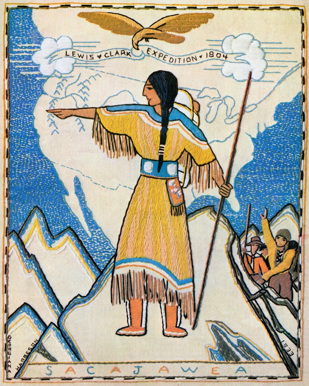 Sacajawea na ekspedycji Lewisa i Clarka autorstwa American School