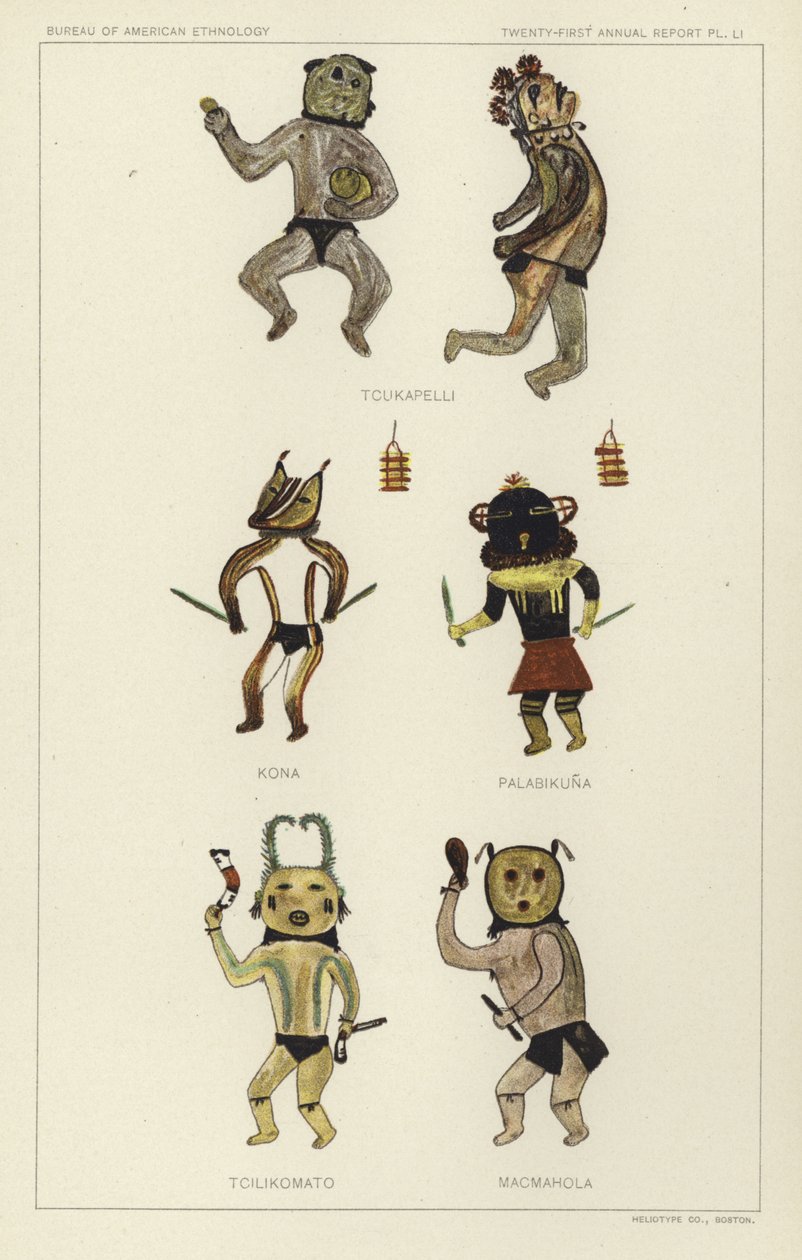 Tcukapelli, Kona, Palabikuna, Tcilikomato, Macmahola (kolorowa litografia) autorstwa American School