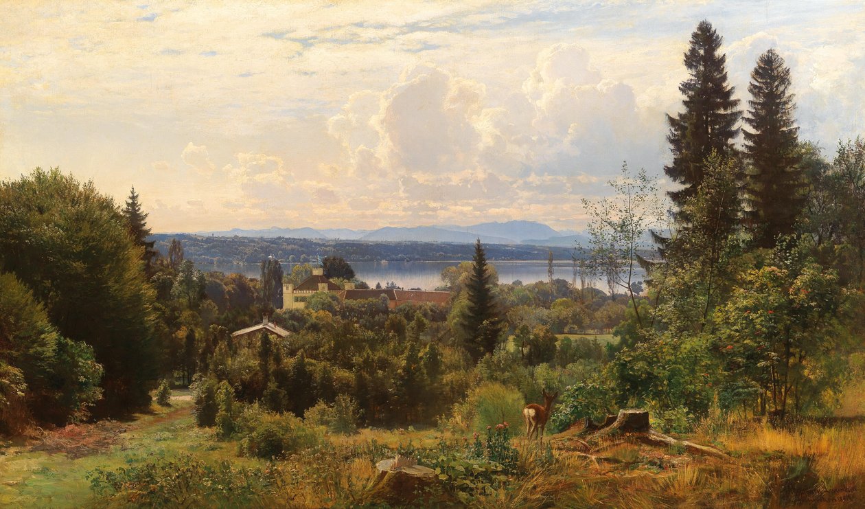 Dzień lata nad jeziorem Starnberg, zamek Possenhofen na pierwszym planie autorstwa Anders Andersen Lundby