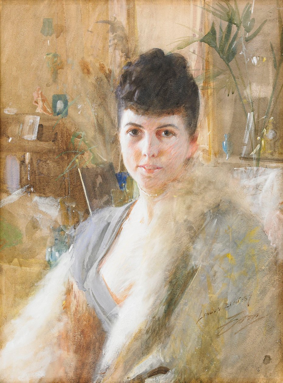 Dama w futrzanej pelerynie autorstwa Anders Leonard Zorn