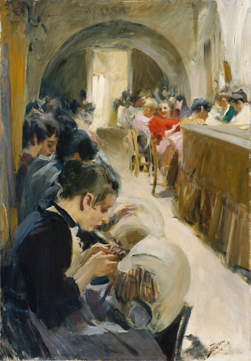 Koronkarze; Przecinak do koronek, 1894 autorstwa Anders Leonard Zorn