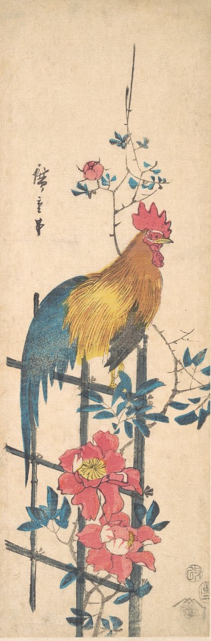 Piwonia i kogut, 1854., 1854. autorstwa Ando Hiroshige