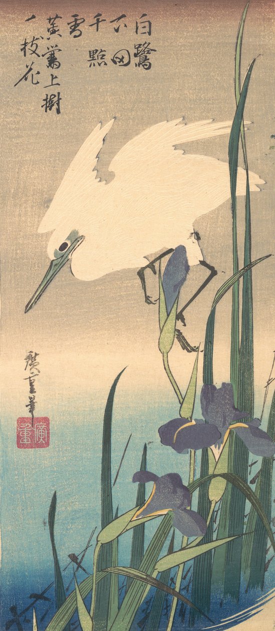Czapla Biała i Irys. autorstwa Ando Hiroshige