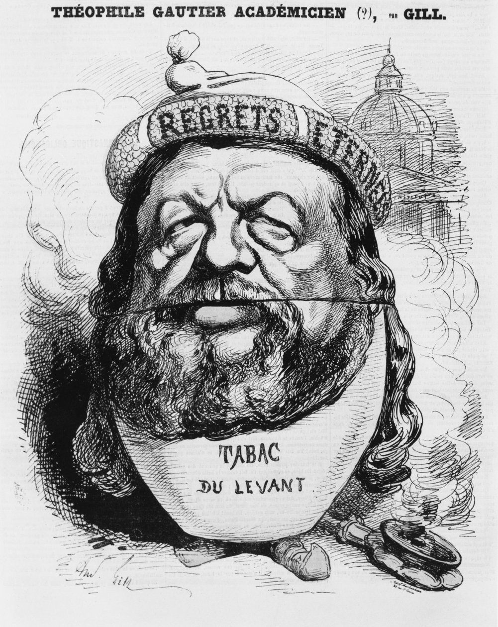 Karykatura Teofila Gautiera jako akademika, ilustracja z „L