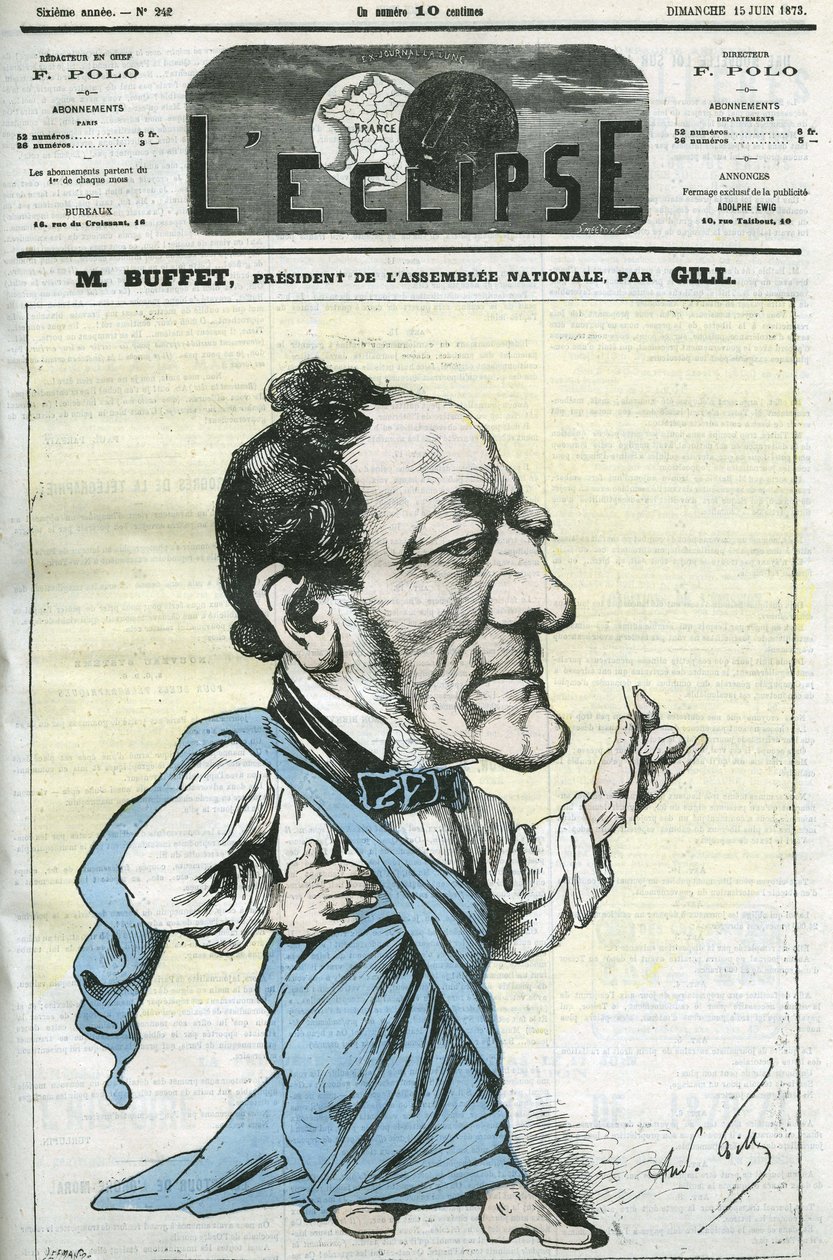Karykatura Louisa-Josepha Buffeta (Louis Joseph Buffet autorstwa Andre Gill