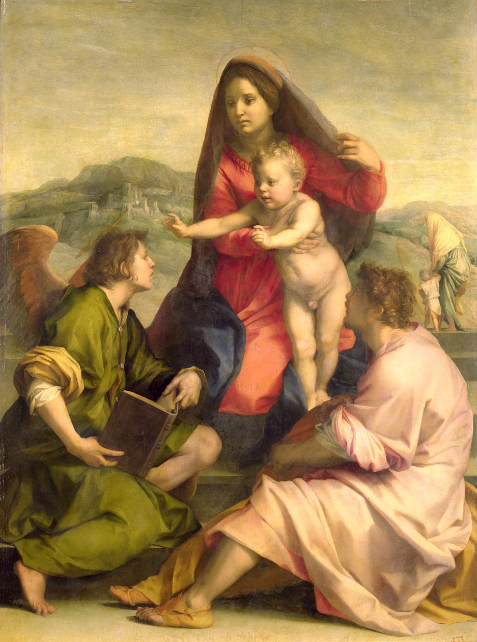 Dziewica z Dzieciątkiem ze świętym i aniołem, ok. 1522-23 (olej) autorstwa Andrea del Sarto