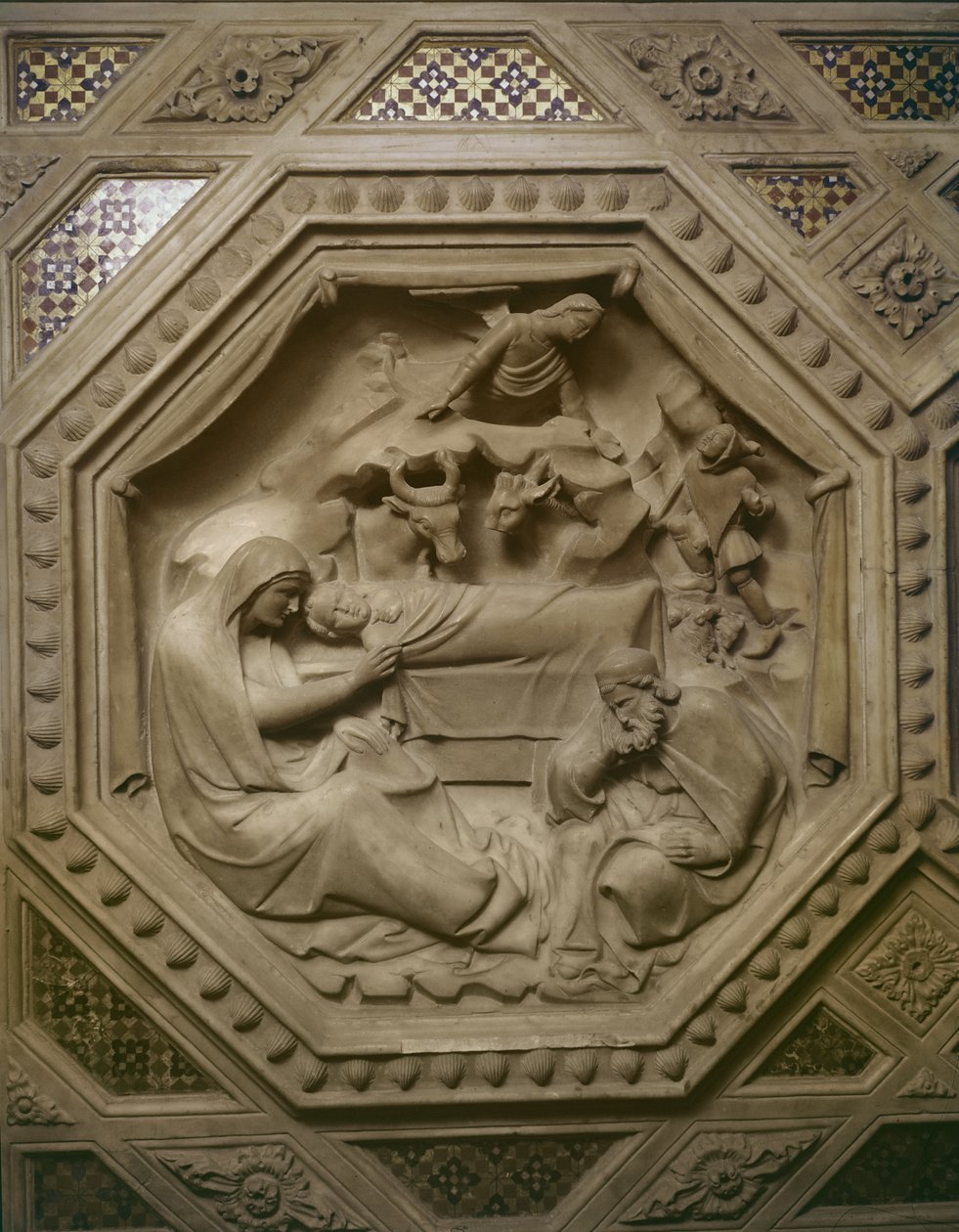 Adoracja Magów, detal z podstawy Tabernakulum, 1349-59 (marmur) autorstwa Andrea di Cione Orcagna