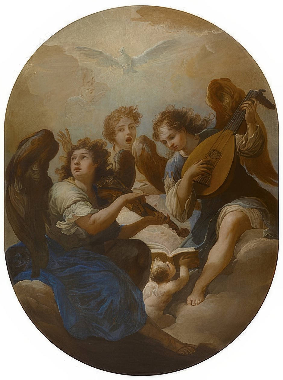 Trzy anioły grające muzykę. Przed 1720 r. autorstwa Andrea Procaccini