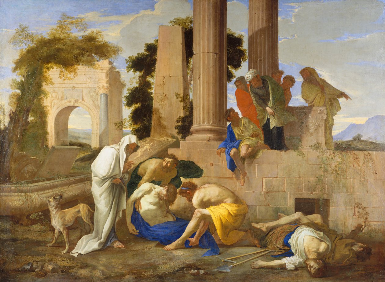 Tobit grzebie zmarłych, lata 40. XVII wieku. autorstwa Andrea di Lione