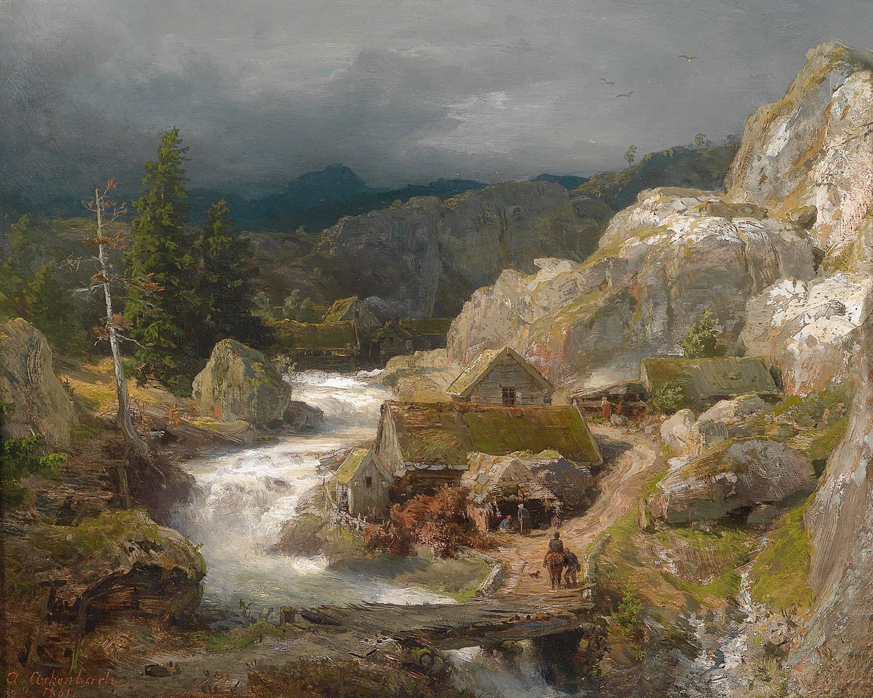 Młyn na górskim potoku (1861) autorstwa Andreas Achenbach