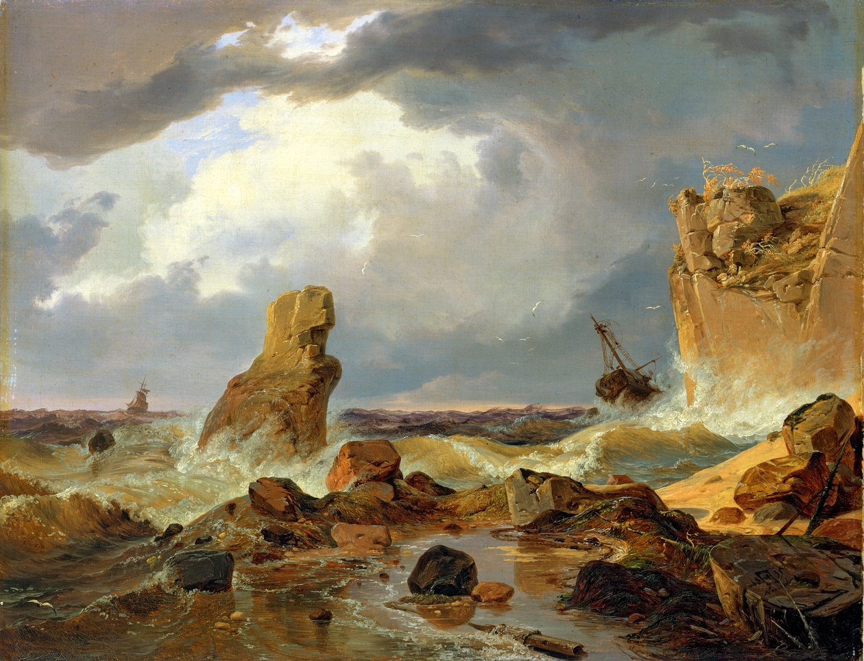 Surfuj na skalistym wybrzeżu, 1835 autorstwa Andreas Achenbach