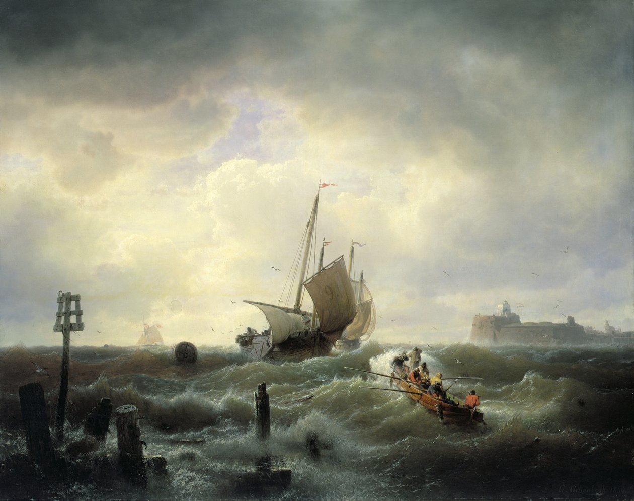 Wejście do portu w Hellevoetsluys autorstwa Andreas Achenbach