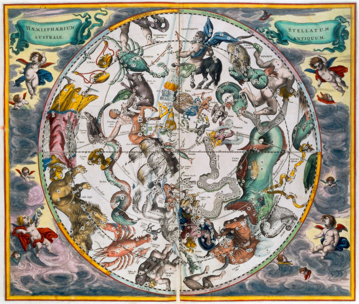 Mapa niebiańskiej półkuli południowej, 1660-1661 autorstwa Andreas Cellarius
