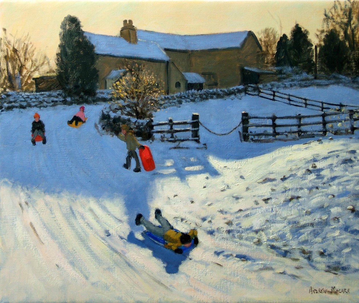 Dzieci na sankach, Monyash, Derbyshire autorstwa Andrew Macara
