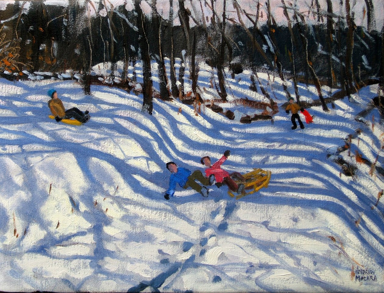 Dwóch chłopców spadających z sań, Morzine autorstwa Andrew Macara