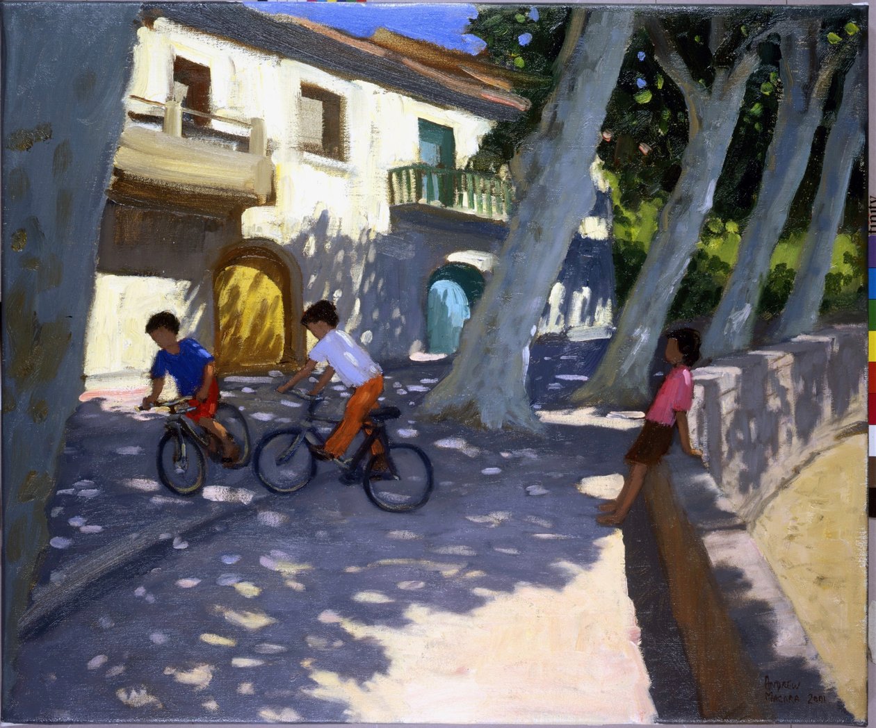 Chłopcy i rowery,Francja (olej na płótnie) autorstwa Andrew Macara