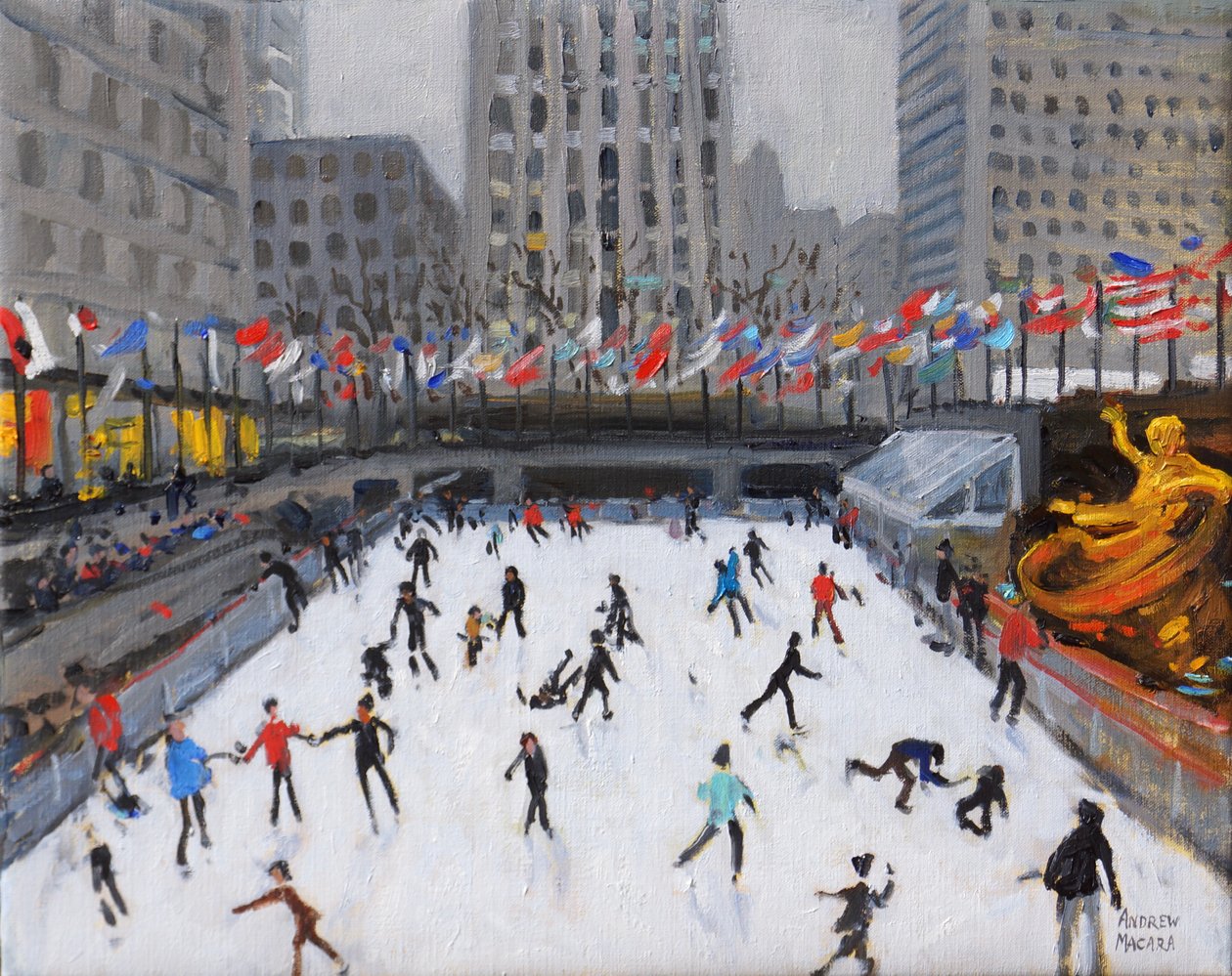 Świąteczna jazda na łyżwach, lodowisko Rockefeller w Nowym Jorku (2017, autorstwa Andrew Macara