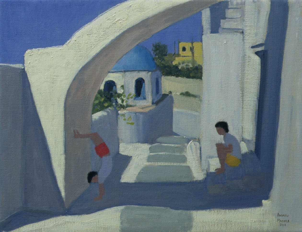 Stanie na rękach, Santorini autorstwa Andrew Macara