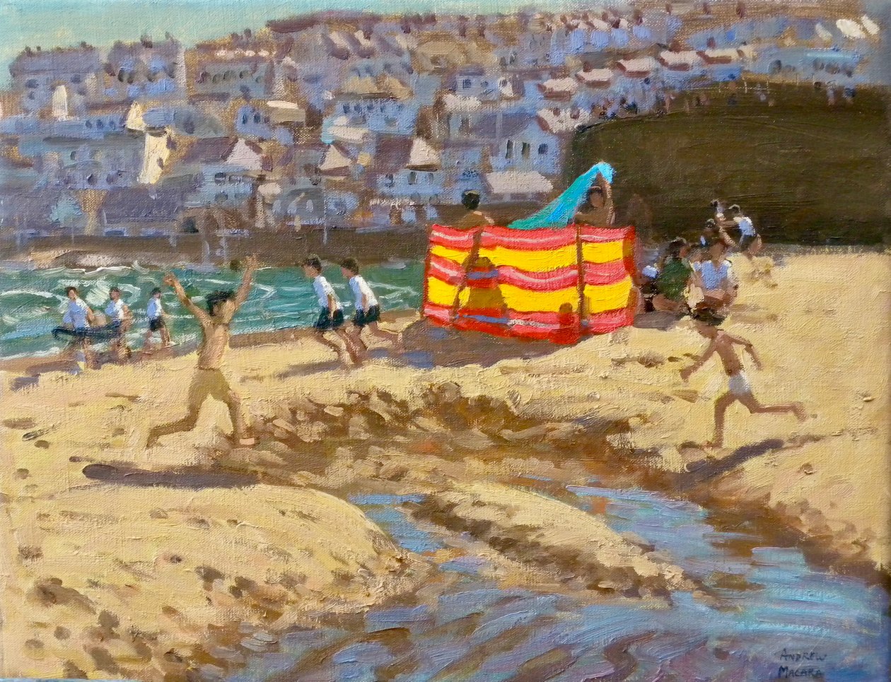 Pomarańczowo-żółta osłona przeciwwiatrowa St Ives.2010 14x18" autorstwa Andrew Macara