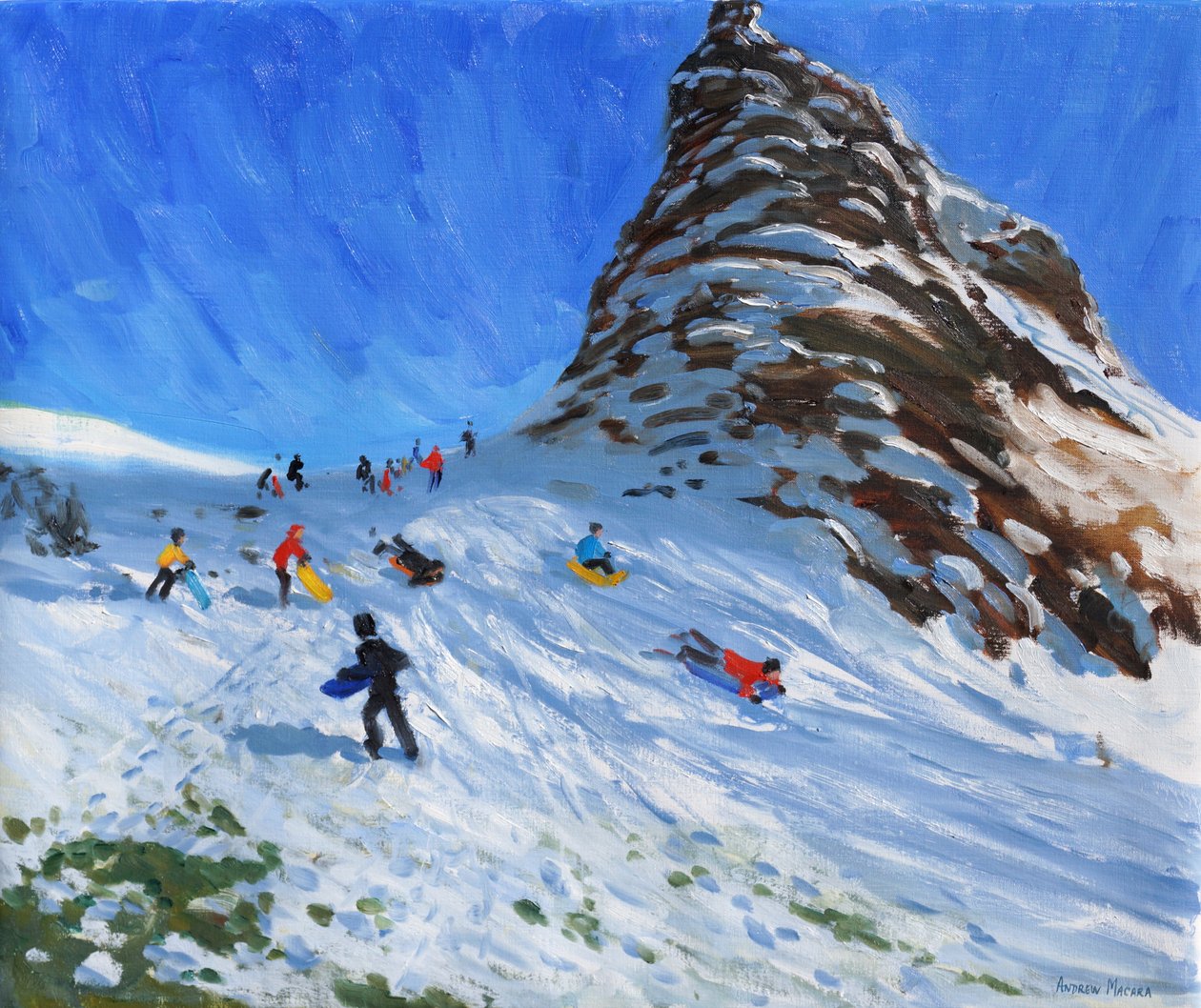 Jazda na sankach, Chrome Hill, Derbyshire, Peak; District; autorstwa Andrew Macara