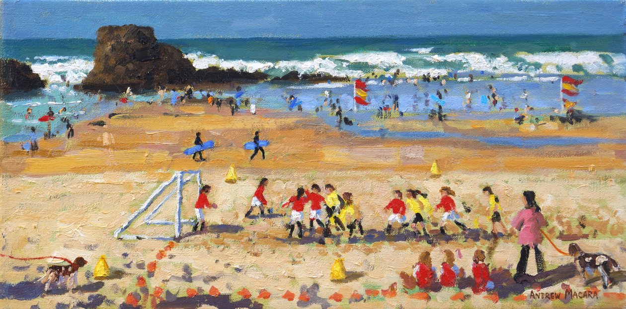 Dzień sportu,Perranporth,2017,(olej na płótnie) autorstwa Andrew Macara