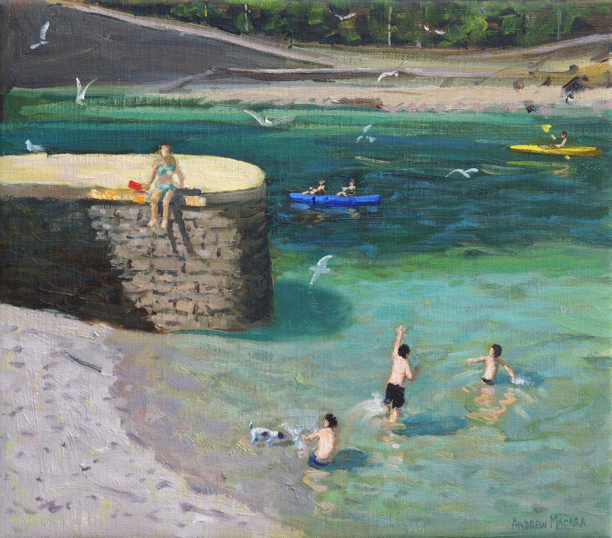 Port, Looe, 2018, (olej na płótnie) autorstwa Andrew Macara