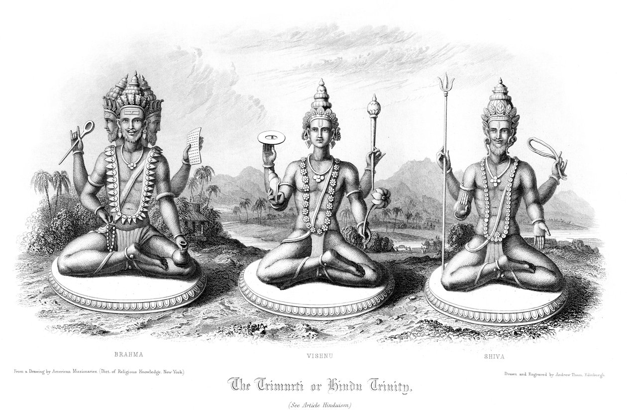 Trimurti lub hinduska Trójca. autorstwa Andrew Thomas