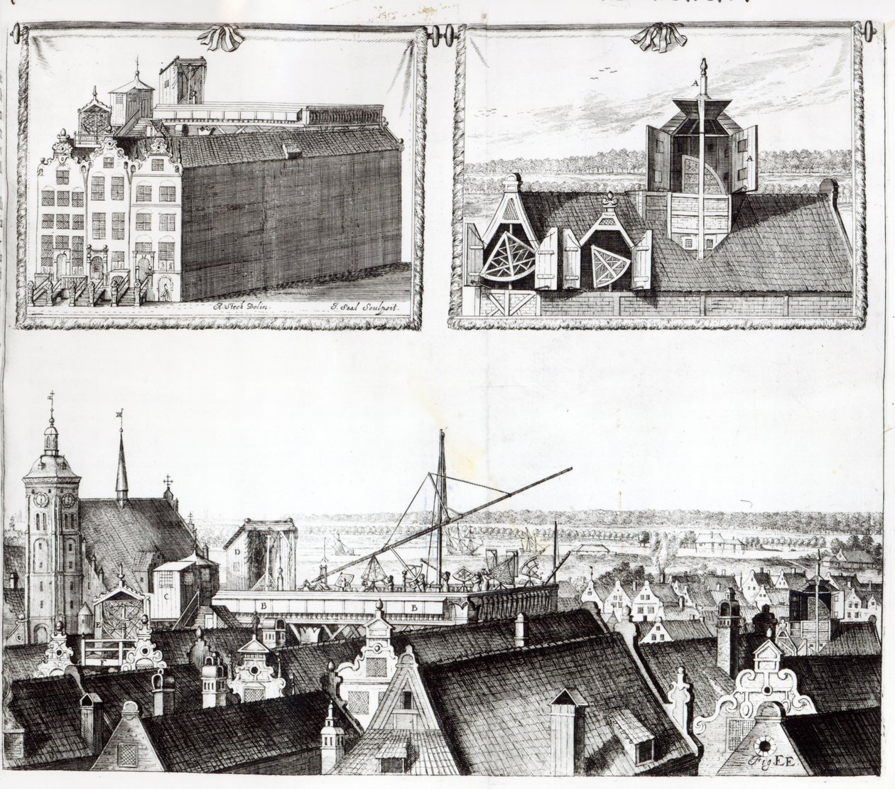 Obserwatorium w Sternenburgu, ilustracja z „Machina Coelestis” Jana Heweliusza, sztychowana przez Izaaka Saala, 1674 autorstwa Andrzej Stech