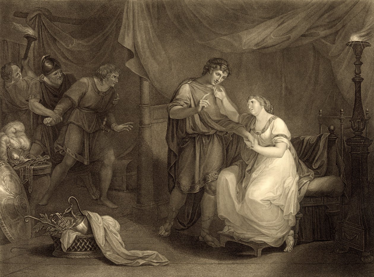 W namiocie Calchasa, akt V, scena II, z „Troilus i Cressida” Williama Szekspira (1564-1616) ryty przez Luigiego Schiavonettiego (1765-1810) autorstwa Angelica Kauffmann