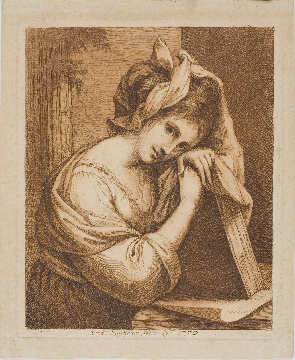 Kobieta opierająca głowę na książce autorstwa Angelica Kauffmann
