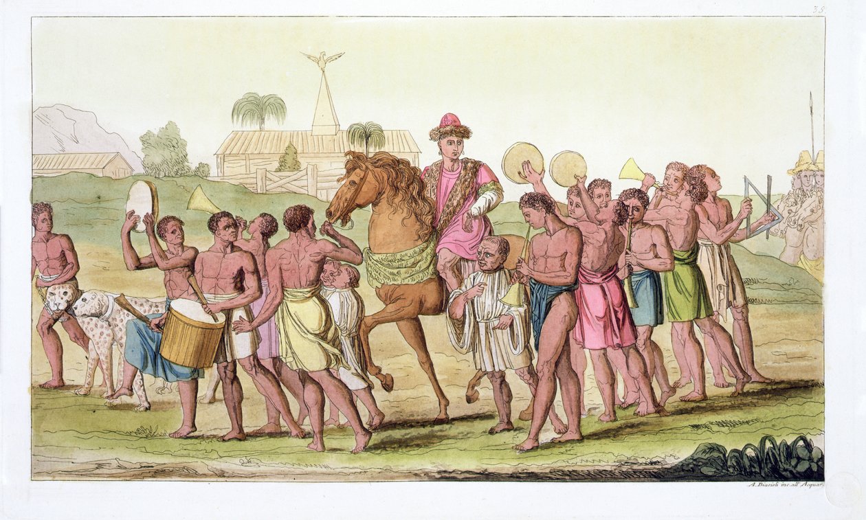 Corallo, Święto króla Beninu, płyta 38 z „Le Costume Ancien et Moderne” Julesa Ferrario, wydana ok. 1820-30 autorstwa Angelo Biasioli