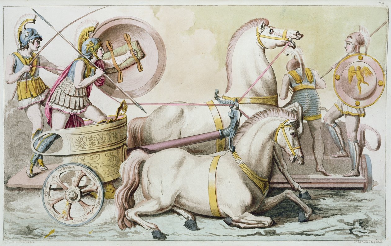 Roman Charioteers, z „Costumi dei Romani”, ryty przez D.K. Bonattiego, c.1810 (akwatinta) autorstwa Angelo Monticelli