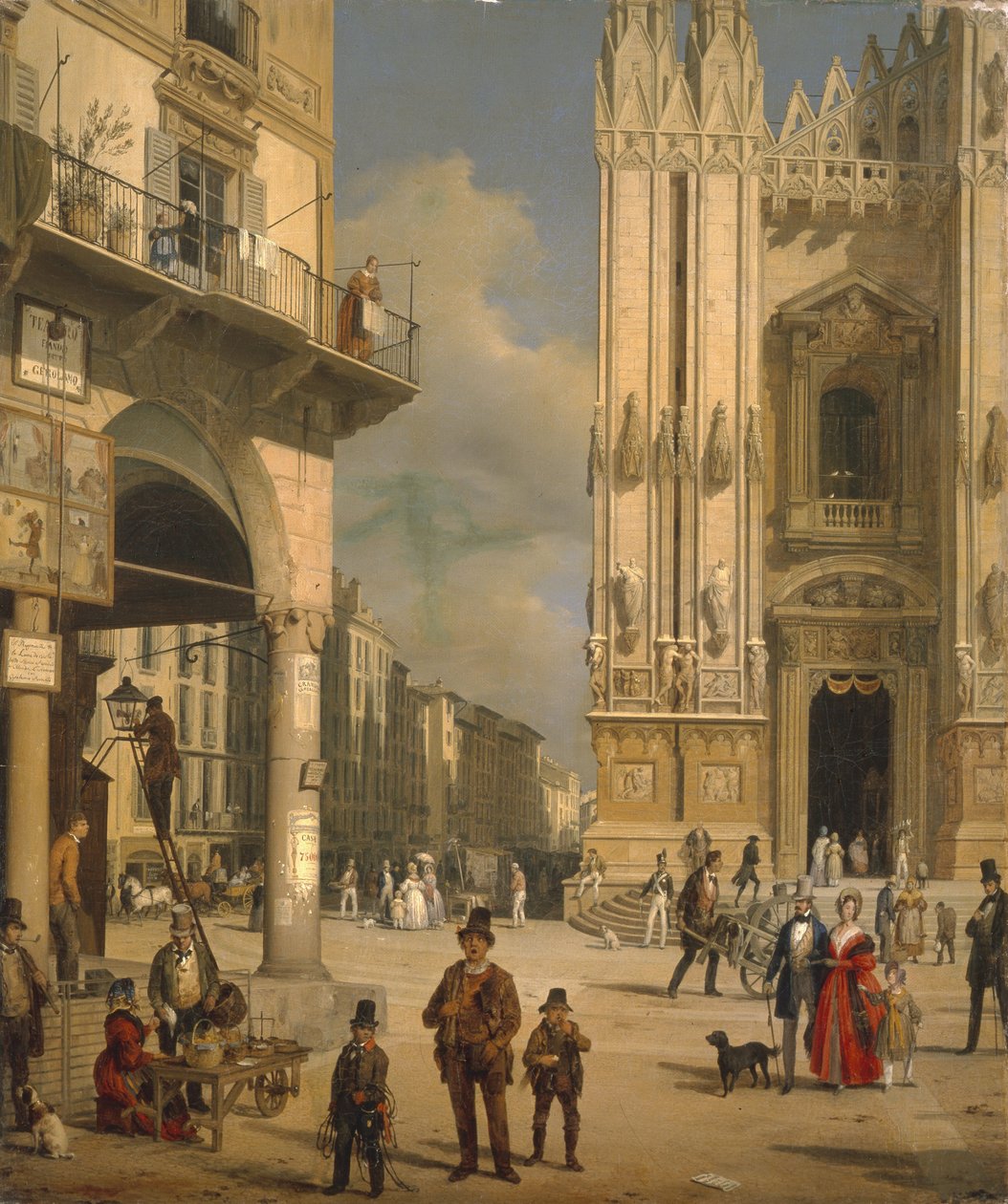 Piazza del Duomo, Mediolan, 1840. autorstwa Angelo Inganni
