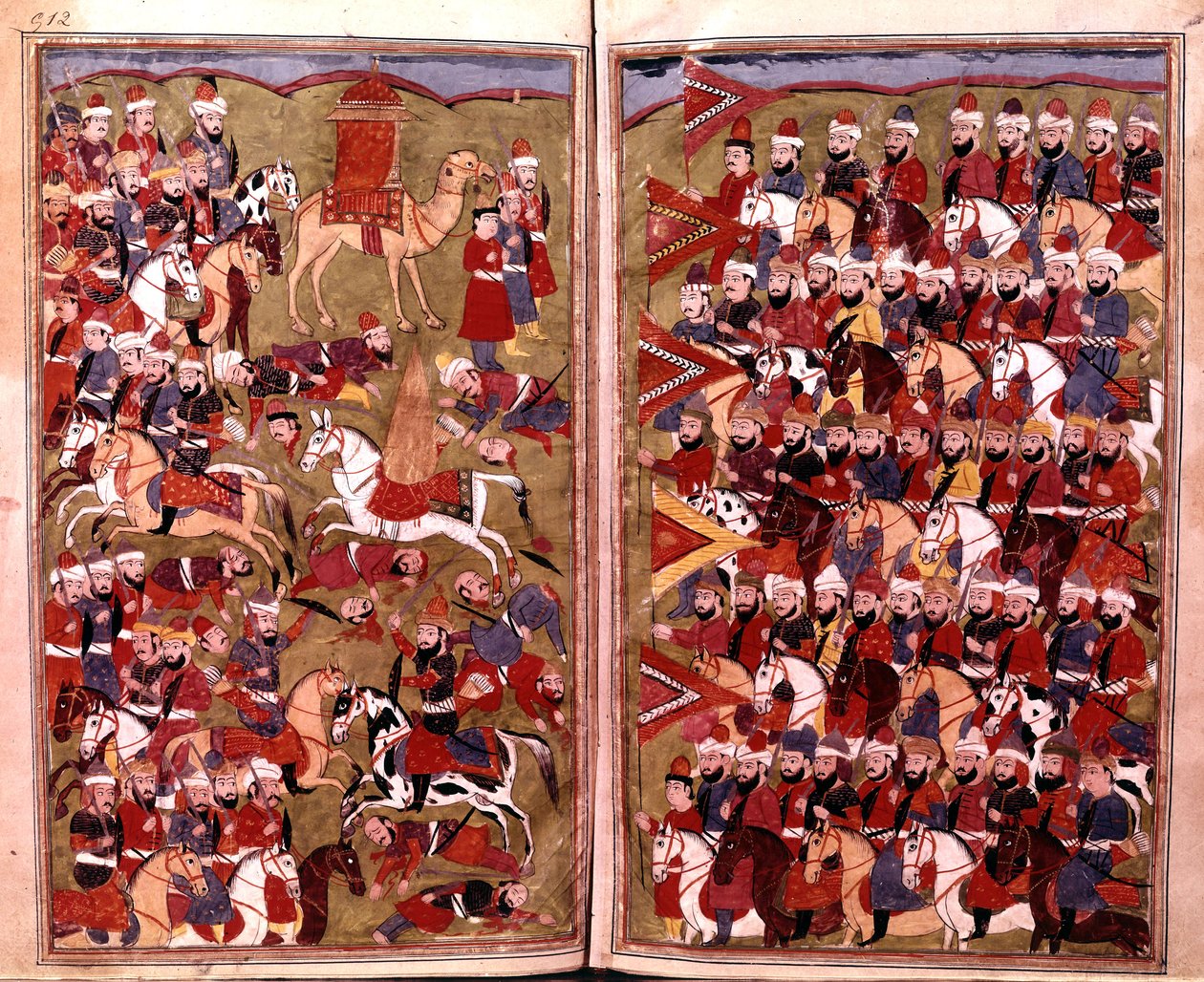 Armia Aicha w bitwie pod Dżamal w 656 r., ilustracja z Hamla-i-Haydari, autorstwa Mirzy Muhammada Rafi Bazila, 1808 r. autorstwa Indian School