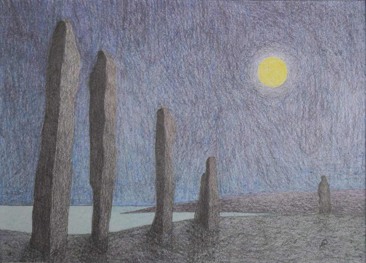 Ring of Brodgar, 2016 (media mieszane na papierze) autorstwa Anna Phillips