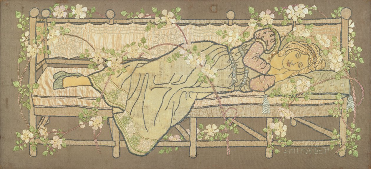 Śpiąca Królewna (haft jedwabny) autorstwa Ann MacBeth