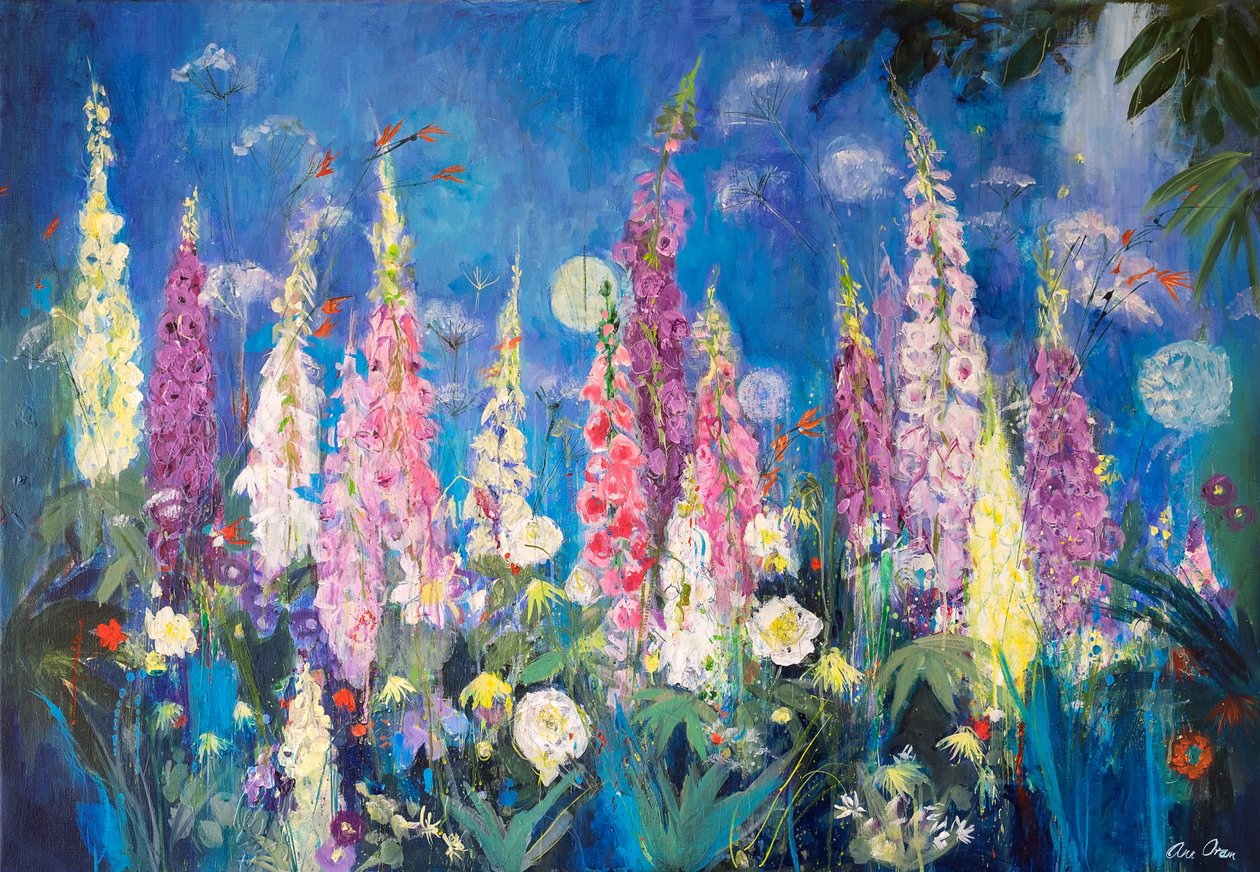 Naparstnice i Alliums, 2019 (akryl) autorstwa Ann Oram