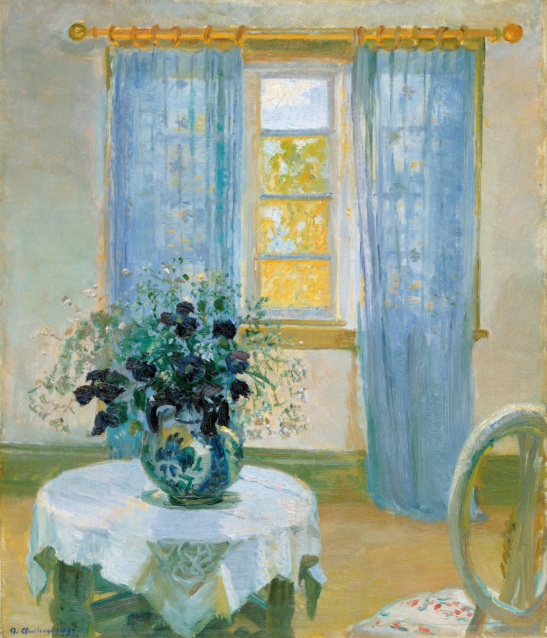 Wnętrze z powojnikami autorstwa Anna Ancher