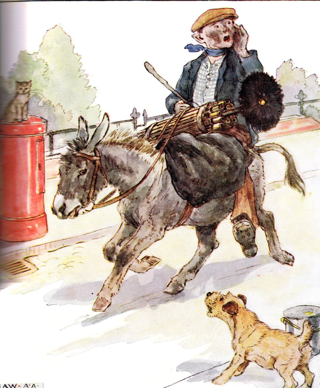 „Mam nowego mistrza, kominiarza”, ilustracja z „The Naughty Neddy Book”, wydanej przez Thomas Nelson und Sons, lata 20. autorstwa Anne Anderson