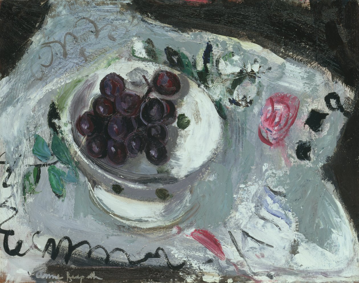 Danie z winogron, ok. 1957 r. (olej na desce) autorstwa Anne Redpath
