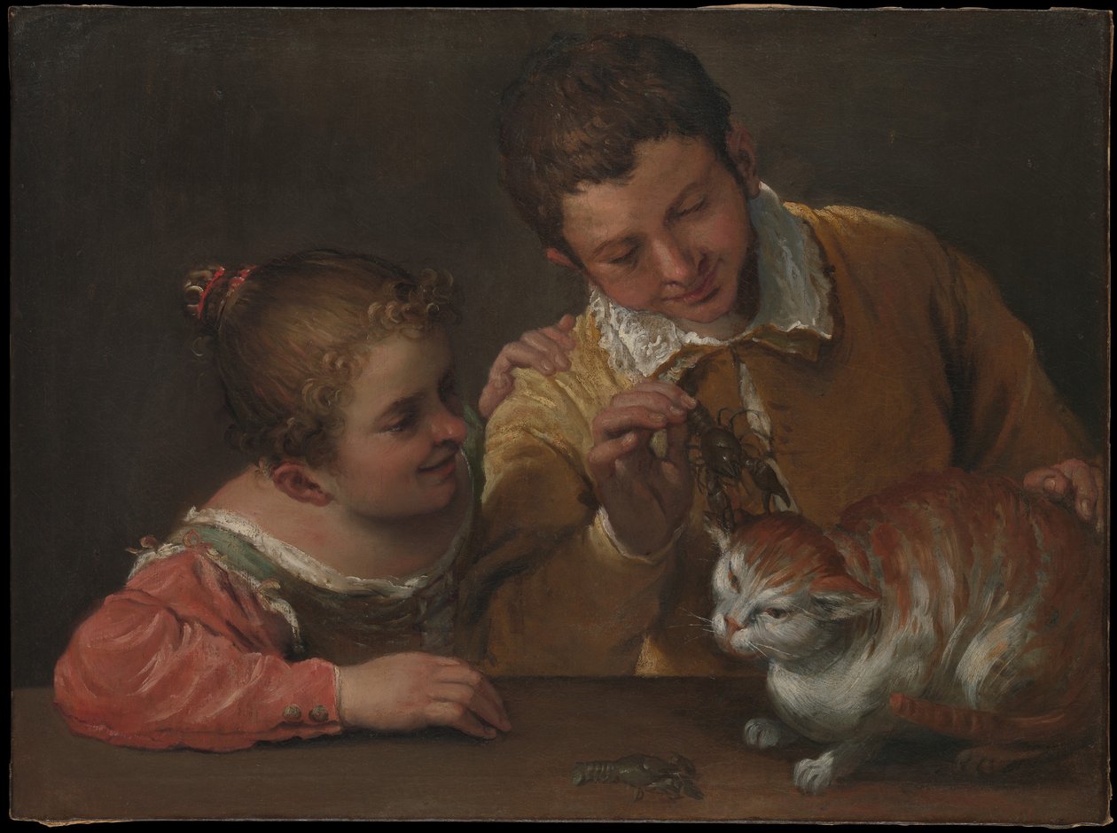 Dwoje dzieci drażni kota autorstwa Annibale Carracci