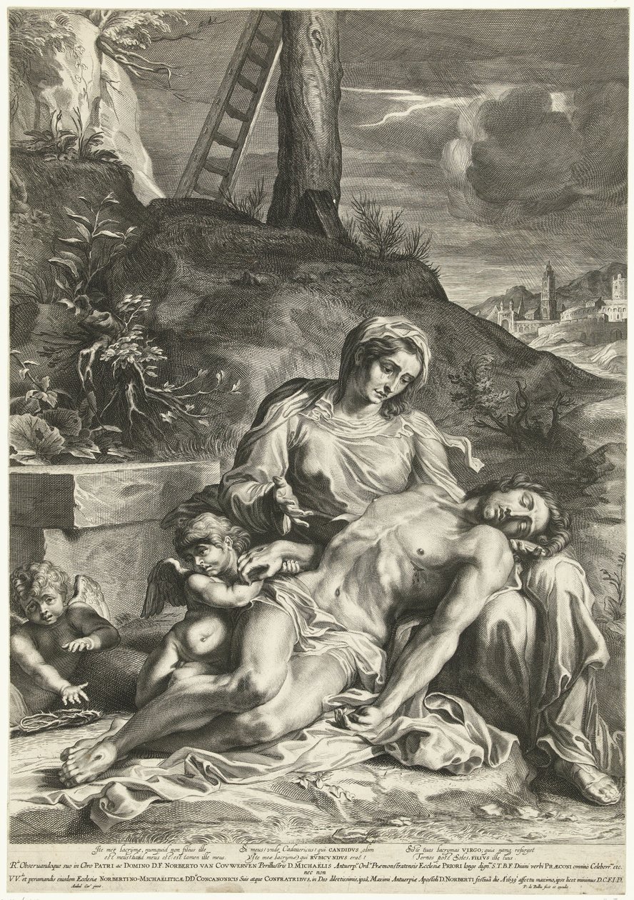 Pieta, grawerowane przez Pietera de Bailliu autorstwa Annibale (after) Carracci