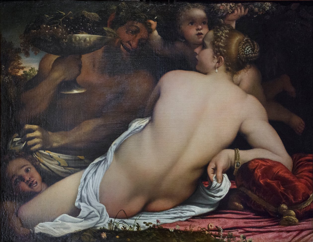 Wenus, dwóch satyrów i Kupidyn autorstwa Annibale Carracci