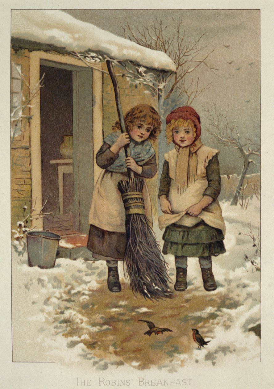 Śniadanie Robins, wiktoriańska ilustracja autorstwa Anonymous