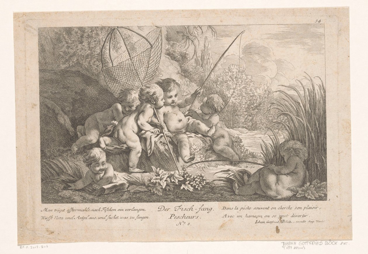 Putti rybackie Der Fisch-fang / Pescheurs (tytuł na obiekcie) autorstwa Anonymous